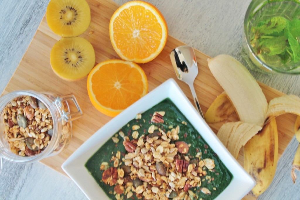 Nutty green smoothie bowl